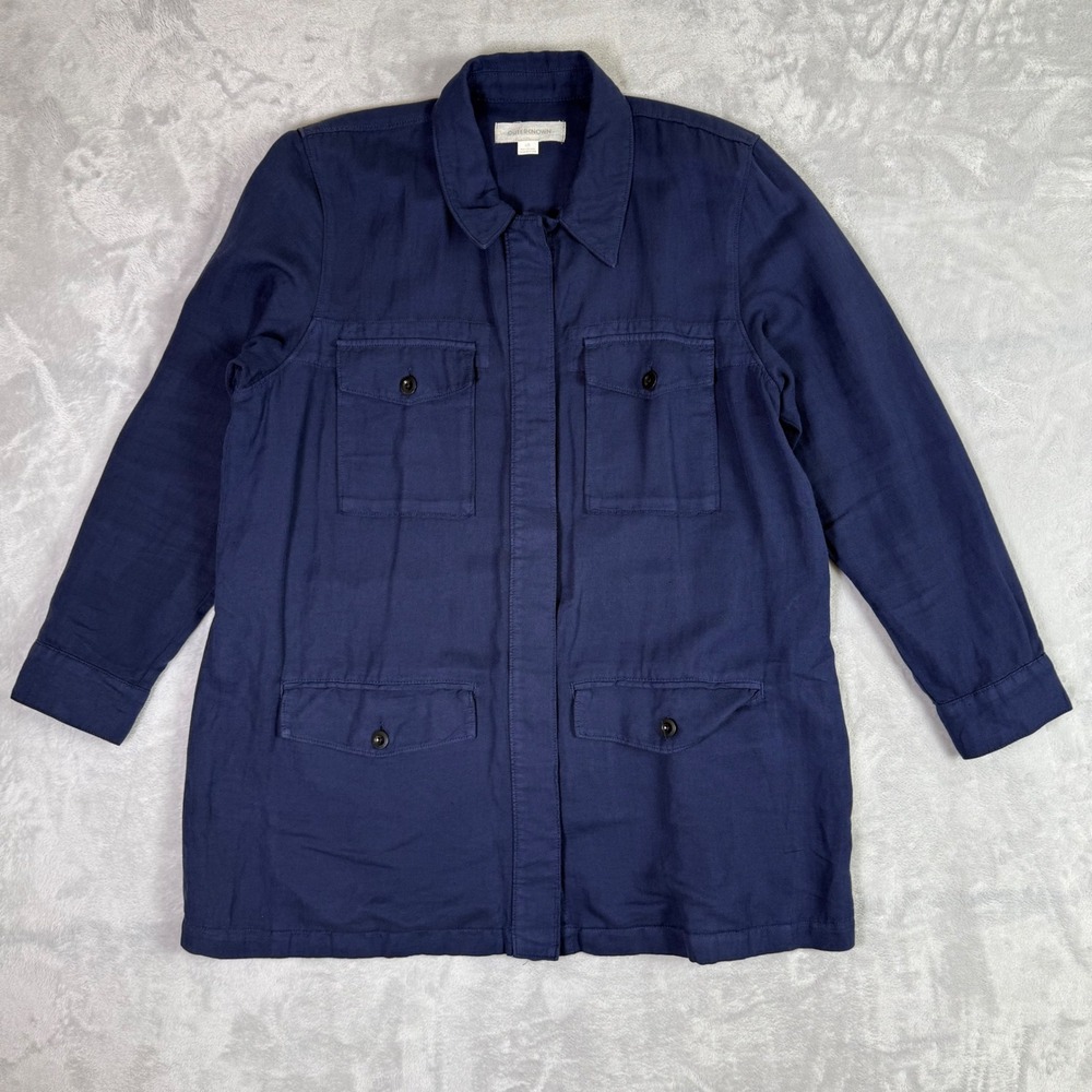 Outerknown Field Jacket Womens Large Navy Blue Linen Cotton Herringbone Utility